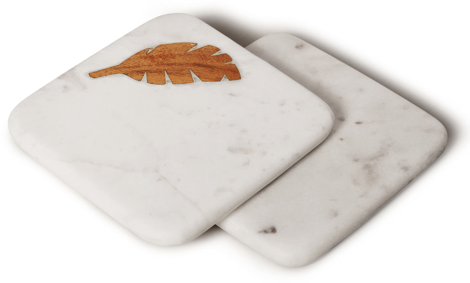 ArtistryBazaar Marble Coasters  Coasters for Dining Table Glass Coffee Mugs Wooden Leaf Design Coasters  Hot Pot Round Coaster Marble with Acacia Wood